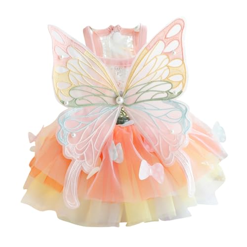 CUSROS Süßes Haustierkleid, leichtes, Nicht einschränkendes Kostüm, Elegante Sommer-Katzenprinzessin mit bezauberndem Schmetterlingsdekor, Netznähten für den Alltag L von CUSROS