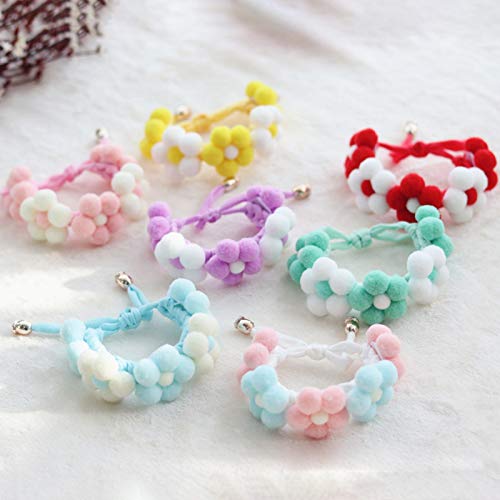 CUSROS Verstellbare Handgewebte Plüschkugel Blume Halsband Katze Hund Halsband Halsband Band Geschenk Für Ihr Pink Blau L. von CUSROS