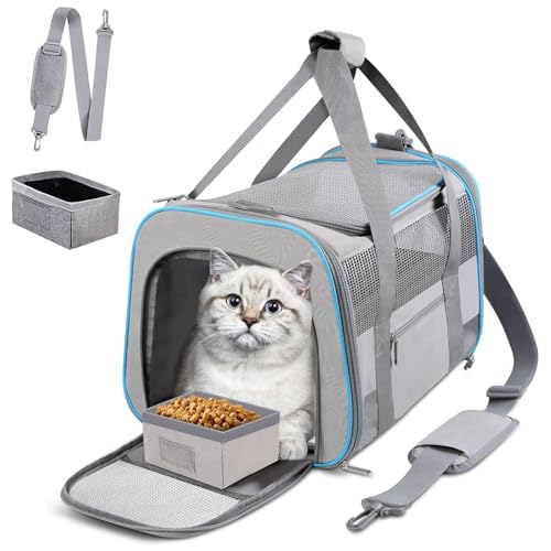 CUSSIOU Katzentragetasche, Hundetragetasche, TSA-zugelassen, für kleine Hunde, Katzen unter 6,8 kg, zusammenklappbar, weiche Seiten, Reise-Haustier-Tragetasche für Welpen, Kätzchen, Hellgrau von CUSSIOU