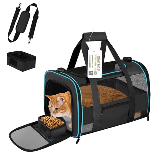 CUSSIOU Large Cat Carrier Dog Carrier, Pet Carrier for 2 Cats Large Cats, Dog Carrier for Medium Small Dogs, Collapsible Soft Sided Pet Carrier for Cats Dogs Puppy of 25LB, Black von CUSSIOU
