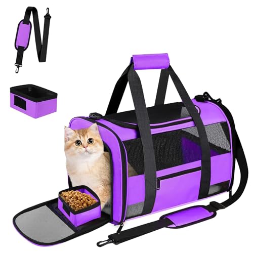CUSSIOU Transporttasche für Katzen, für kleine Hunde, mittelgroße Katzen, Welpen unter 6,8 kg, zusammenklappbar, weiche Seiten, für Welpen und Kätzchen, Violett von CUSSIOU