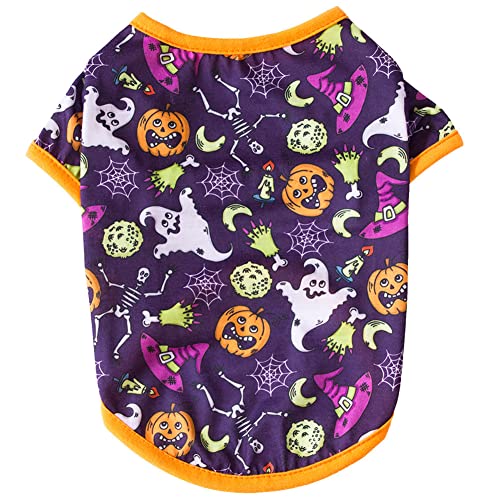 CUTIECLUB Halloween Hundebekleidung Haustier Kürbis Fledermaus Schädel Druckmuster T-Shirt Haustier Sweatshirt für kleine Hunde Magic Hat M von CUTIECLUB