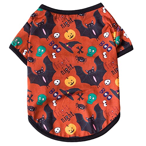 CUTIECLUB Halloween Hundebekleidung Haustier Kürbis Fledermaus Schädel Druckmuster T-Shirt Haustier Sweatshirt für kleine Hunde Schwarz M von CUTIECLUB