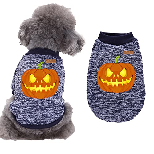 CUTIECLUB Hundepullover, Halloween-Haustierkleidung, Totenkopf, Kürbis-Druckmuster, Hunde und Katzen, Baumwollpullover, warme Kostüme für Haustiere, marineblau, S von CUTIECLUB