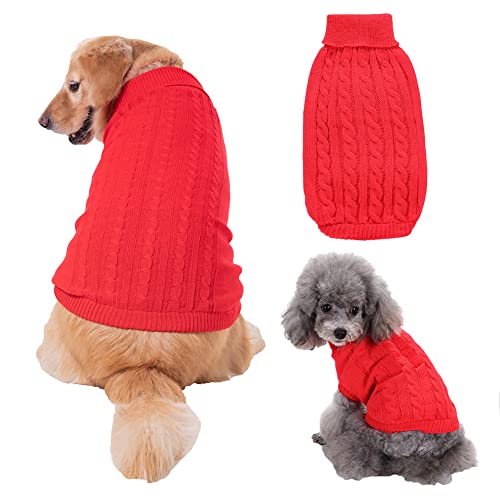 CUTIECLUB Hundepullover, warm, klassisch, Rollkragen, Strickwaren, Kostüme, Jacke, Mantel, Kapuze, geeignet für Welpen, Hunde, Katzen, Haustiere, Rot, Größe S von CUTIECLUB