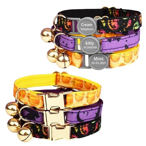 CUUOOT Halloween Katzenhalsband - Verstellbares Sicherheitsbreakaway-Halsband mit Glocke, Kürbis & Fledermaus-Design für Festliche Haustiere an Feiertagen von CUUOOT