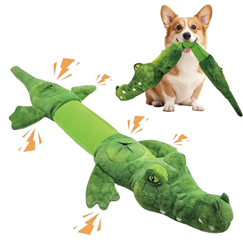 CUUOOT Hundespielzeug, Krokodil Tauziehen Plüschhundespielzeug, Süßes Quietschendes Hundespielzeug mit Crinkle-Papier, Unzerstörbar Gefüllte Hundekauspielzeug für Kleine, Mittlere, Große Hunde von CUUOOT