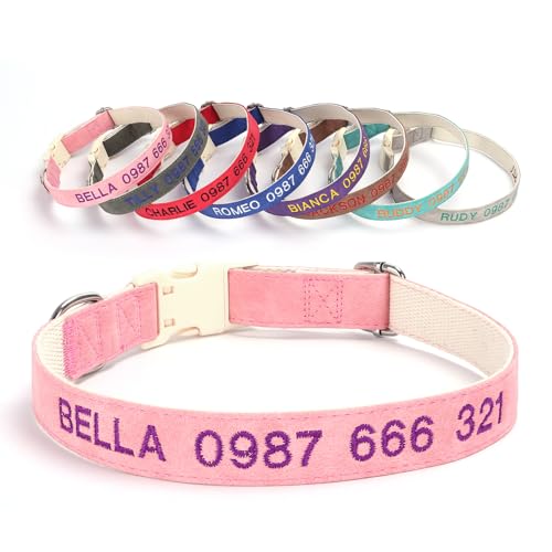 Personalisiertes Leder Hundehalsband, Doppellagiges Material Halsband mit Telefonnummer und Namen, einstellbare Größen für Große Hunde, Mittlere und Kleine von CUUOOT