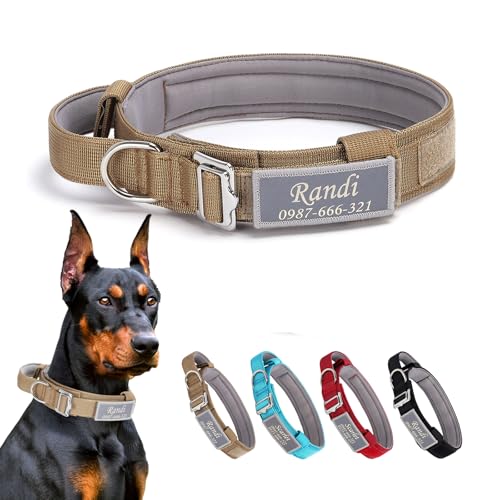 Taktisches Hundehalsband mit Kontrollgriff, Personalisiert Militär Hunde Halsband Weich gepolstertes Nylon Hundehalsband mit Namen Verstellbare Halsband für Große Mittlere Hunde von CUUOOT