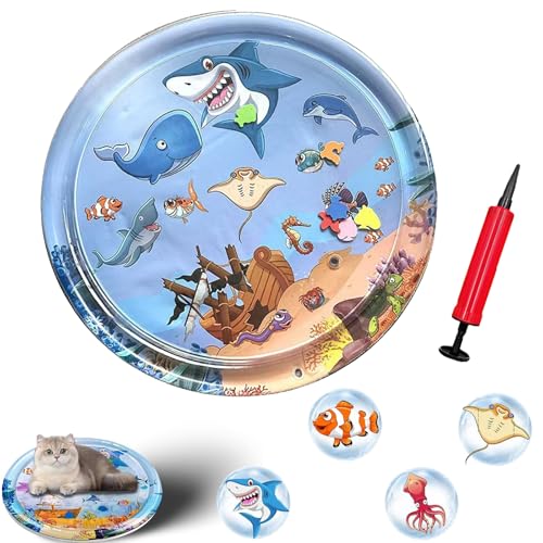 ARTGUTS Wassermatte Katze Kratzfest, Abkühlung für Katzen mit Wasserspielmatte und Kühlmatte, Katzenpool mit Fischen für Haustiere im Sommer, sensorische Spielmatte für Katzenkühlung und Spielzeug (A) von CUVZORA