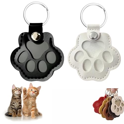 CUVZORA 2pcs Schlüsselanhänger für Tierhaare, Tierhaar Andenken mit Katzenpfoten Design, Leder Schlüsselanhänger zur Erinnerung an Ihr Haustier, Geschenk für Tierliebhaber (Schwarz Weiß) von CUVZORA