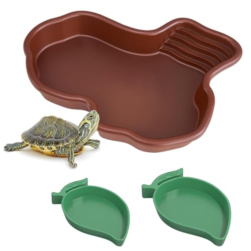 CVASNF 3 Stück Reptilien Badebecken, Schildkröten Wasserschale Terrarium mit Rampe Futternapf für Reptilien Schildkröten Zubehör für Kleine Geckos und Andere Kleine Reptilienschale von CVASNF