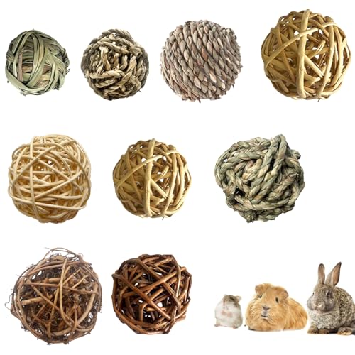 CVASNF 9 Stück Kaubälle, Grasspielzeug Hasen Spielzeug Grasball Hamster Spielzeug Kauspielzeug Hasenspielzeuge für Kaninchen Meerschweinchen Chinchilla Rennmäuse Kleintiere von CVASNF