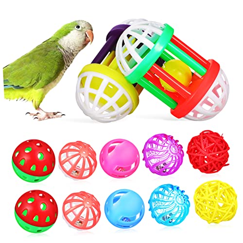 CVUTOVO 12 Stück Vogelspielzeug Bälle für Papageien Wellensittiche Nymphensittiche Bunte Kauspielzeuge Beiß und Spielaktivitäten Geeignet für Kleine Vögel und Nagetiere von CVUTOVO