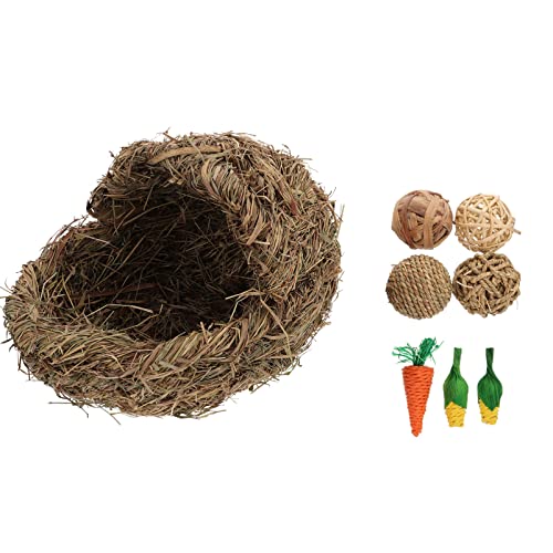 CVUTOVO Handgewebtes Kaninchen Nest aus Schilfgras für Kleintiere Verschleißfestes Haustier Schlafnest für Hamster und Kaninchen im Sommer Wärme im Winter Naturmaterialien von CVUTOVO