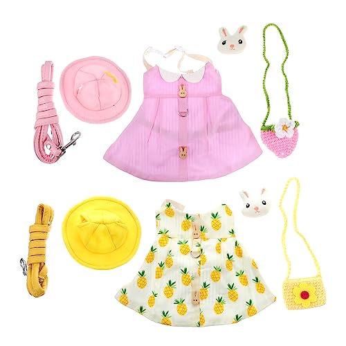 CVUTOVO 2 Sätze Kaninchen Geschirr Set mit Leine Süßem Hut und Tasche Atmungsaktive Weiche für Tägliche Outfits und Feiertage für Meerschweinchen Kleine Kaninchen von CVUTOVO