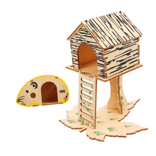 CVUTOVO 2 Stück Hamster Spielplattform aus Naturholz Kreatives Hamsterhaus mit Klettergerüst und Futterstation für Kleine Haustiere Wie Zwerghamster und Rennmäuse von CVUTOVO