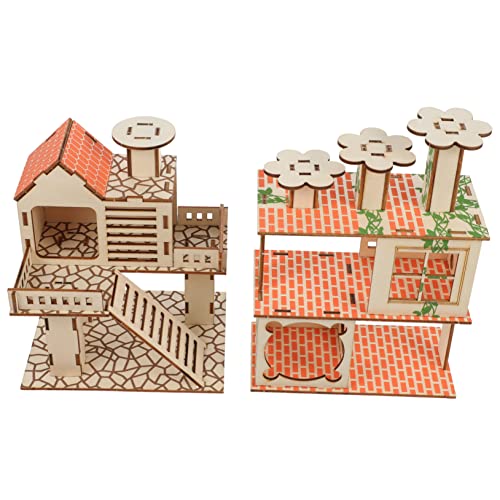 CVUTOVO 2 Stück Hamsterhaus aus Holz mit Kreative Tiervilla für Kleine Haustiere für Zwerghamster und Meerschweinchen Rückzugsort und Spielplatz von CVUTOVO