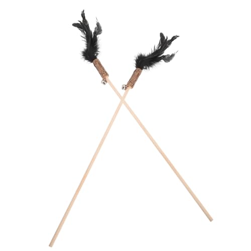 CVUTOVO 2 Stück Teiliges Katzenspielzeug aus Robustem Holz mit Federn Interaktives Indoor Katzen Fördert Bewegung und Spaß Schützt Finger vor Kratzern Leicht und Tragbar von CVUTOVO