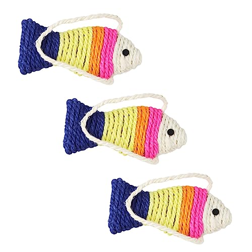 CVUTOVO 3Stücke Teiliges Katzen Kratzspielzeug Fischform aus Sisal Kratzmatte für Kätzchen zur Möbelrettung und Verhaltensänderung Farben Zufällig von CVUTOVO