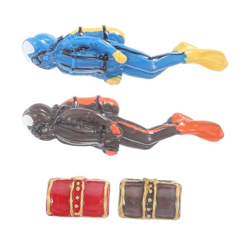 CVUTOVO 4 Stück Aquarium Dekoration Set Teiliges Taucherfiguren und Schatzkisten Set aus Hochwertigem Harz für Miniatur Landschaften für Aquarien und Fischbecken Kreative von CVUTOVO