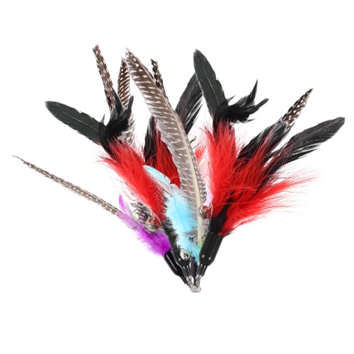 CVUTOVO 4Stücke Katzen Teaser Stick Plume Ersatzfedern Interaktives Katzenspielzeug für Kätzchen Nachfüllpackung mit Perlenfedern und Schwarzen Federn Langlebiges Zubehör für Spaß von CVUTOVO