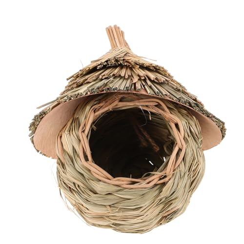 CVUTOVO Handgefertigtes Handgeflochtenes Vogelhaus aus Gras Mini Nistkorb für Sperlinge Rustikales Wetterfestes Nest für Draußen zum Aufhängen von CVUTOVO