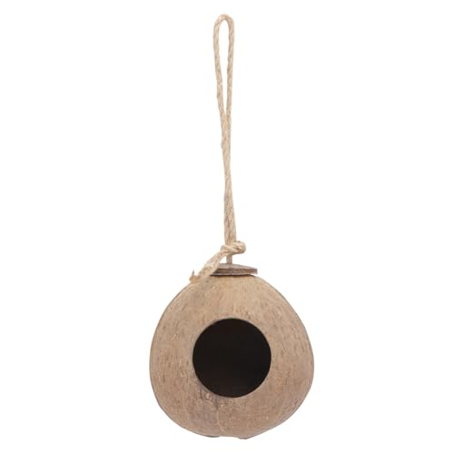 CVUTOVO Kreatives Kokosnussschalen Vogelhaus Hängend Gourd Form Nistplatz mit Natürlichem Gras für Kleine Vögel als Sicherer Unterschlupf und Dekorative Gartendeko von CVUTOVO
