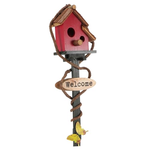 CVUTOVO Vogelhaus mit Stab für Garten Dekoratives Vogelhaus aus Hochwertigem und Rattan Wetterfest für Gartendekoration mit Einfachem Design für Ansprechende für Vögel und von CVUTOVO
