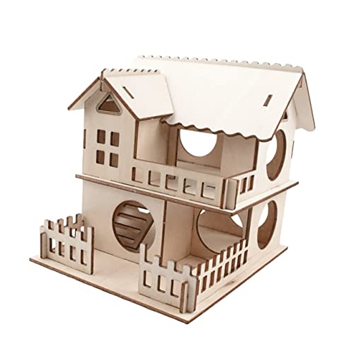 CVUTOVO Hamsterhaus aus Holz Doppelschicht Hütte mit Treppe Kauspielzeug für Zwerghamster Geruchsneutral und Sicher Kreative Villa für Kleintiere von CVUTOVO