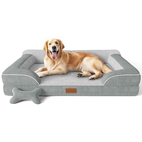 CWAWZ Extra großes Hundebett – orthopädisch mit kühlendem Gel-Memory-Schaum, wasserdicht, XL mit abnehmbarem, waschbarem Bezug, 106,7 cm, Hundesofa, Couch, holländischer Samt mit Knochenspielzeug, CWAWZ Extra großes Hundebett – orthopädisch mit kühlendem Gel-Memory-Schaum, wasserdicht, XL mit abnehmbarem, waschbarem Bezug, 106,7 cm, Hundesofa, Couch, holländischer Samt mit Knochenspielzeug, von CWAWZ