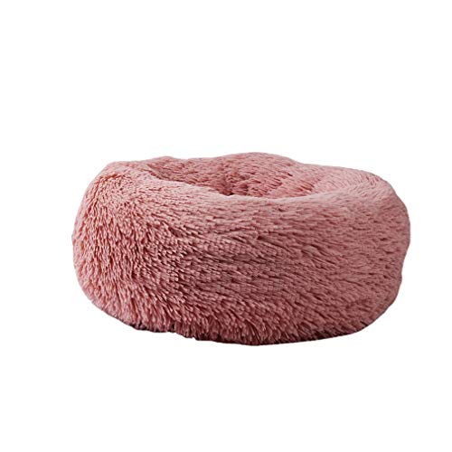 CXLY Rundes und beruhigendes Plüsch-Nest, weiches Kissen, Donut-Kratzer, Haustierbett, bequem zum Schlafen, Winter, 48,3 x 48,3 cm, Leder, Rosa von CXLY