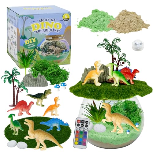 Dinosaurier Terrarium Set für Kinder, Dinosaurier Themen Geschenke für Jungen im Alter von 4–12 Jahren, DIY Nachtlicht Dino Geburtstagsgeschenk, Simulationspflanzen und Andere Zubehörteile von CXXDE