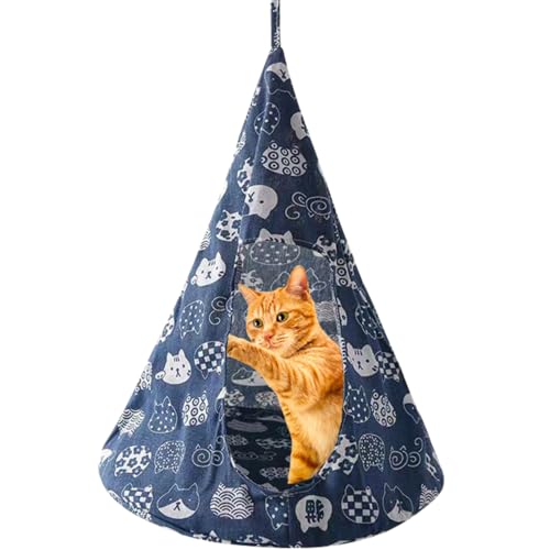 CXYYXF Atmungsaktive Katzen-Hängematte-Bett, bequem, hängend, Haustier-Hängematte, Bettschaukel für Katzen, kleine Hunde, Kaninchen (Marineblau, klein) von CXYYXF