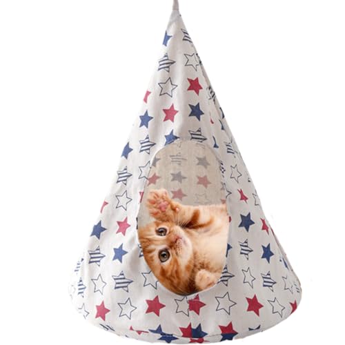 CXYYXF Atmungsaktive Katzen-Hängematte-Bett, bequem, hängend, Haustier-Hängematte, Bettschaukel für Katzen, kleine Hunde, Kaninchen (Weiß-Stern, klein) von CXYYXF