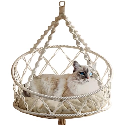 Katzenhängematte, handgewebtes hängendes Boho-Katzenbett für drinnen und draußen, Heimdekoration zum Spielen, Schlafen, Klettern und Faulenzen, mit Kissen, geeignet für Katzen oder kleine Hunde bis zu Katzenhängematte, handgewebtes hängendes Boho-Katzenbett für drinnen und draußen, Heimdekoration zum Spielen, Schlafen, Klettern und Faulenzen, mit Kissen, geeignet für Katzen oder kleine Hunde bis zu von CXYYXF