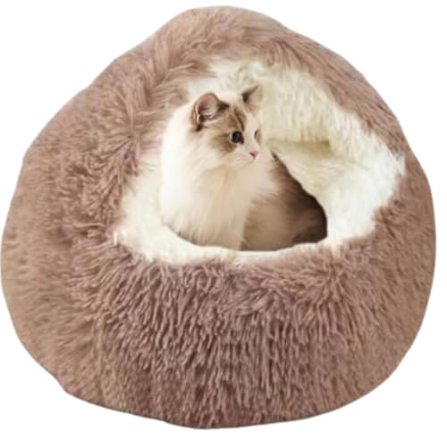 Kleines Hundebett mit Höhle, gemütliches Katzenhöhlenbett, rundes Welpenbett mit Kapuze, Katzenbetten für Innenkatzen, waschbar, Hundebetten für kleine Hunde mit rutschfester Unterseite (Braun, groß) Kleines Hundebett mit Höhle, gemütliches Katzenhöhlenbett, rundes Welpenbett mit Kapuze, Katzenbetten für Innenkatzen, waschbar, Hundebetten für kleine Hunde mit rutschfester Unterseite (Braun, groß) von CXYYXF