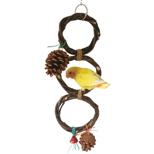 Vogelschaukel-Ständer aus Stroh, zum Aufhängen, Kauspielzeug für Papageien, Vogelspielplatz, Käfigzubehör, Kletterseil, Netzleitern für Futtersuche, Spielzeug (zufällige Farbe) (3 Ringe) von CXYYXF