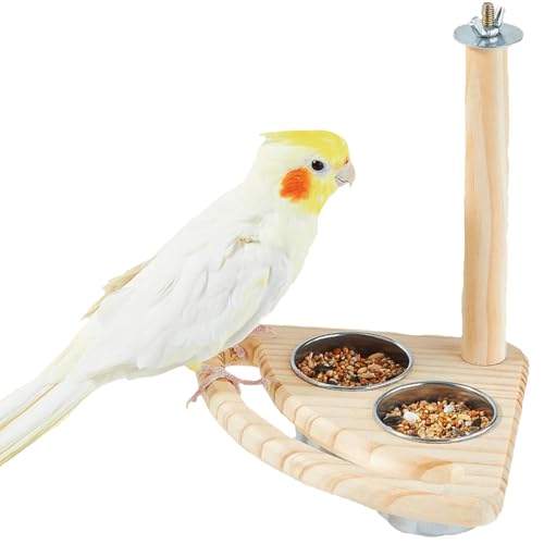 Vogelsitzstange, Papageienplattform, Holzständer mit Futternapf, Becher, Vogelspielzeug, Papageienkäfig, Zubehör für Sittiche, Nymphensittiche, Wellensittiche, Kleintiere von CXYYXF