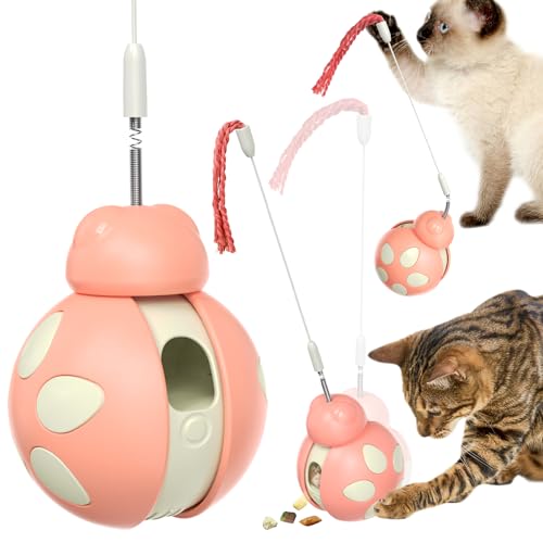 CYBERNOVA Interaktives Katzenspielzeug mit federbelastetem Reizstab, eingebauter Wackel-Leckerbissen-Spender/Tier-Puzzle-Spielzeug/Slow Feeder für Katzen und Kätzchen (Rose) von CYBERNOVA