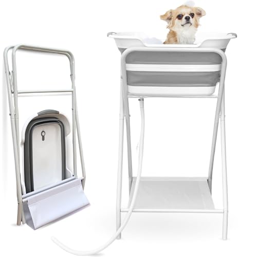 CYGNE 2-in-1 Hundebadewanne & Waschstation, erhöhte faltbare Badewanne mit Ablaufloch, Duschkopfhalter & Aufbewahrungsregal, faltbar, tragbar, Indoor/Outdoor, Haustierbaden und Fellpflege für kleine CYGNE 2-in-1 Hundebadewanne & Waschstation, erhöhte faltbare Badewanne mit Ablaufloch, Duschkopfhalter & Aufbewahrungsregal, faltbar, tragbar, Indoor/Outdoor, Haustierbaden und Fellpflege für kleine von CYGNE
