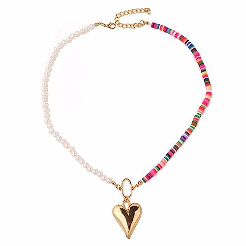 CYILPR Halskette, asymmetrisch, weicher Ton, Herz-Halskette, Bohemian-Stil, Halsschmuck, Herzanhänger, Halskette, für Mädchen und Frauen, Kunststoff/Harz CYILPR Halskette, asymmetrisch, weicher Ton, Herz-Halskette, Bohemian-Stil, Halsschmuck, Herzanhänger, Halskette, für Mädchen und Frauen, Kunststoff/Harz von CYILPR