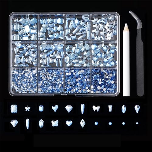 CYILPR Nageldekorationen, 12 Fächer, Nägel, Strasssteine, Nägel, Charm, Flache Unterseite, Kunstdekorationen für Acrylnägel von CYILPR