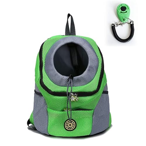 Tragetasche Hund,Hundetasche Doppelter Schulter Hundeträger Rucksack mit Pet Clicker Outdoor atmungsaktive Hundebeutel Frontnetz for Reisen for Kitty-Welpen (Color : Green, Size : L) von CYMKYQ