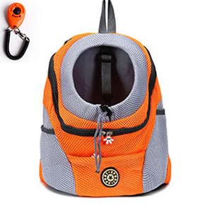 Tragetasche Hund,Hundetasche Doppelter Schulter Hundeträger Rucksack mit Pet Clicker Outdoor atmungsaktive Hundebeutel Frontnetz for Reisen for Kitty-Welpen (Color : Orange, Size : L) von CYMKYQ