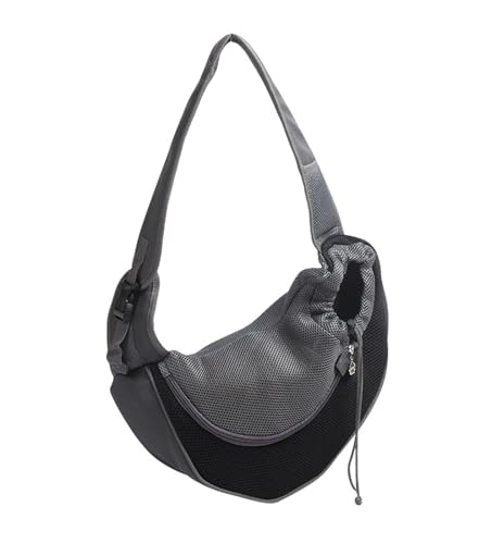 Tragetasche Hund,Hundetasche Mesh Haustier Hundeträger Outdoor Reise Handtasche Beutel Atmungsaktive Oxford Single Umhängetasche Sling Comfort Travel Umhängetasche (Color : Black Black, Size : L) von CYMKYQ