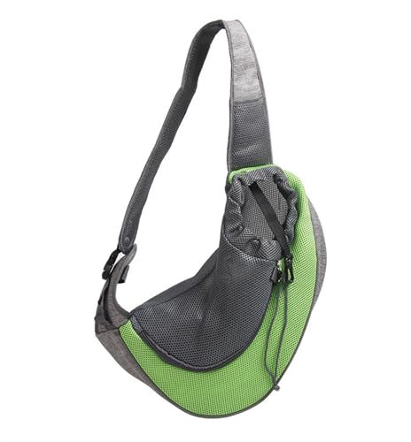 Tragetasche Hund,Hundetasche Mesh Haustier Hundeträger Outdoor Reise Handtasche Beutel Atmungsaktive Oxford Single Umhängetasche Sling Comfort Travel Umhängetasche (Color : Green A, Size : L) von CYMKYQ