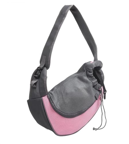 Tragetasche Hund,Hundetasche Mesh Haustier Hundeträger Outdoor Reise Handtasche Beutel Atmungsaktive Oxford Single Umhängetasche Sling Comfort Travel Umhängetasche (Color : Pink, Size : L) von CYMKYQ