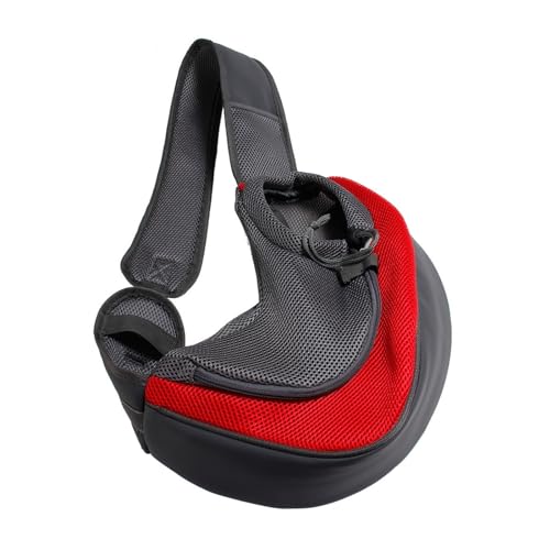 Tragetasche Hund,Hundetasche Mesh Haustier Hundeträger Outdoor Reise Handtasche Beutel Atmungsaktive Oxford Single Umhängetasche Sling Comfort Travel Umhängetasche (Color : Red, Size : L) von CYMKYQ