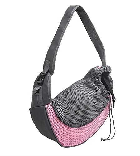 Tragetasche Hund,Hundetasche Outdoor Reise Haustier Puppy Carrier Handtasche Tasche Mesh Oxford Einzelner Umhängetasche Sling Mesh Comfort Reisen Umhängetasche (Color : 1 Pink, Size : L) von CYMKYQ